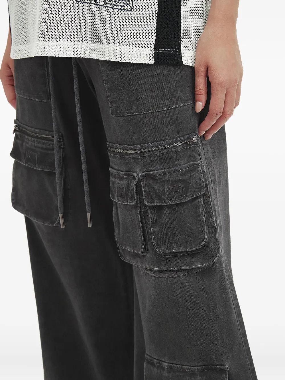 Mini Cream Multiple-pocket Wide-leg Trousers In Gray