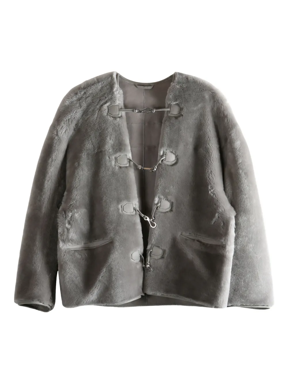 TOTEME toggle-fastening shearling jacket | Grey | Image 1