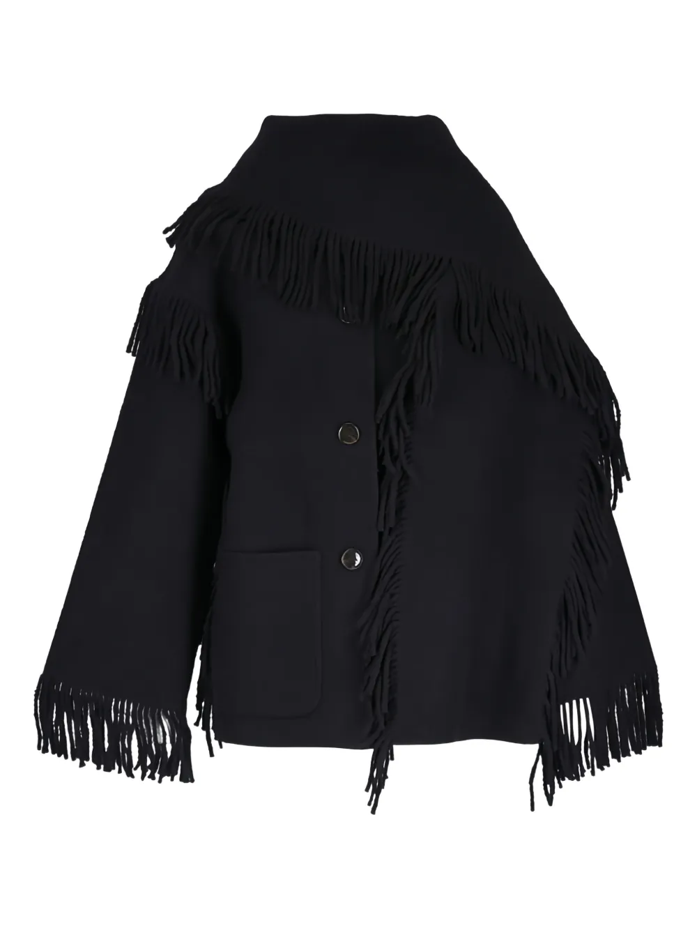 TOTEME fringed-scarf buttoned oversized jacket | Black | Image 1