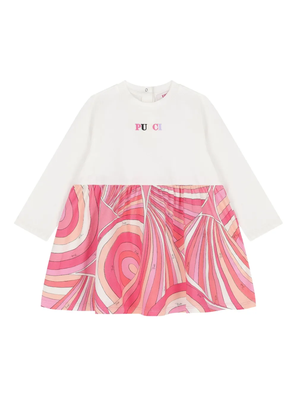 Pucci Junior Logo-embroidered Swirl-print Dress In White