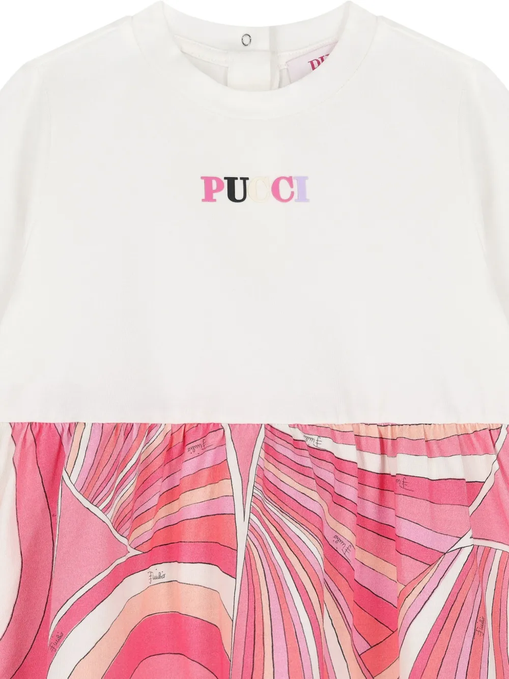 Pucci Junior Logo-embroidered Swirl-print Dress In White