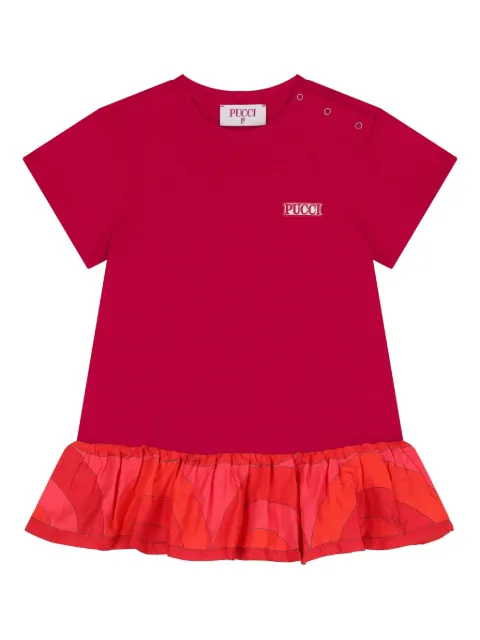 PUCCI Junior logo-patch ruffled dress