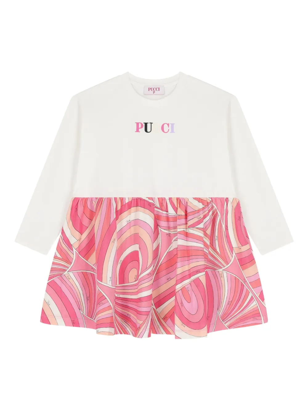 Pucci Junior Logo-embroidered Print Dress In White