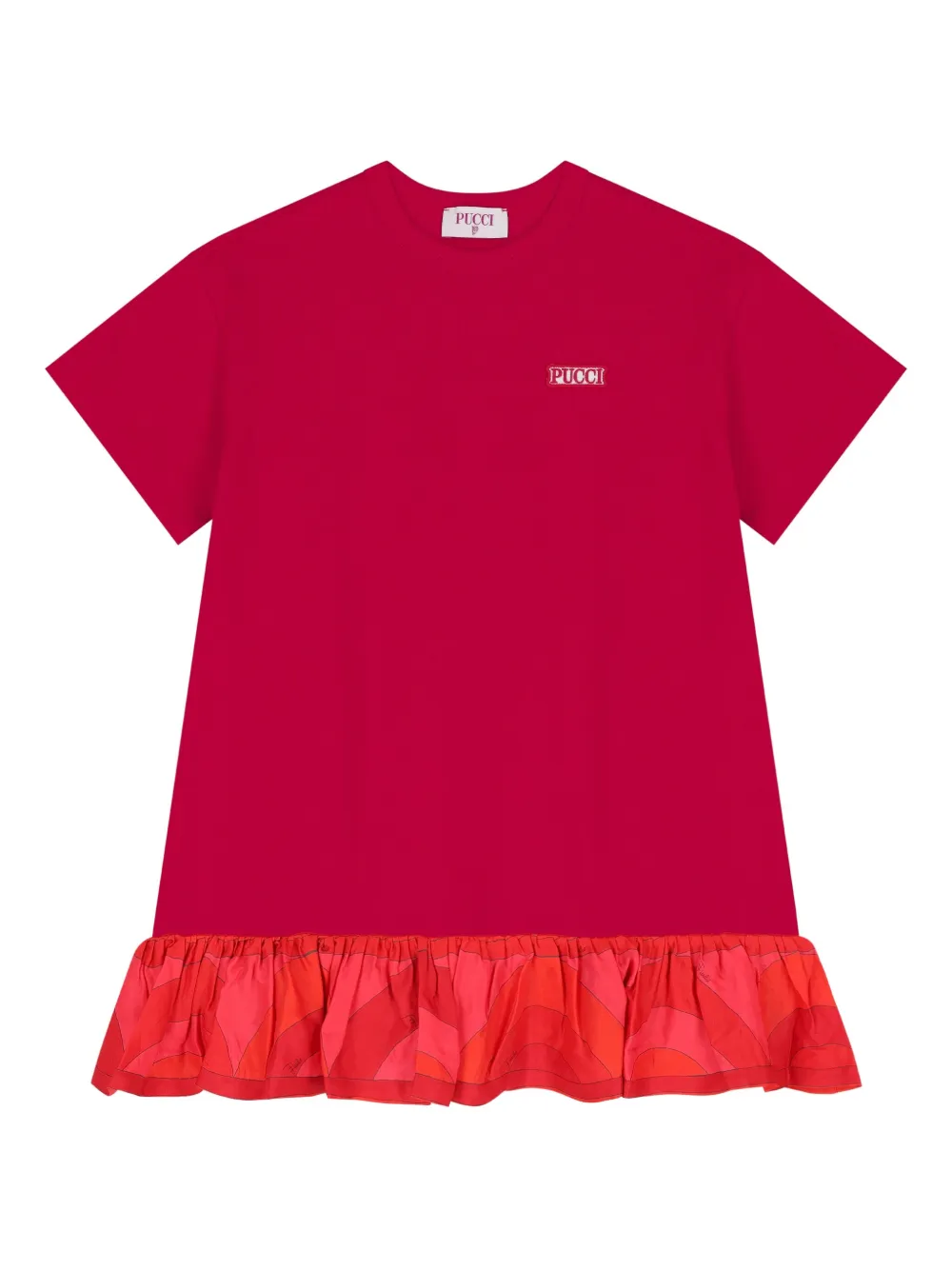 Pucci Junior Logo-patch Ruffled Dress In Red