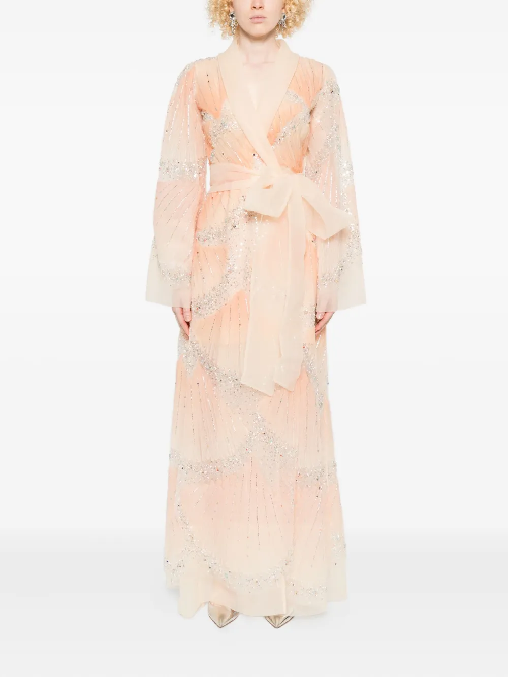MIAU by Clara Rotescu Verfraaide maxi-jurk met wikkel-effect - Oranje