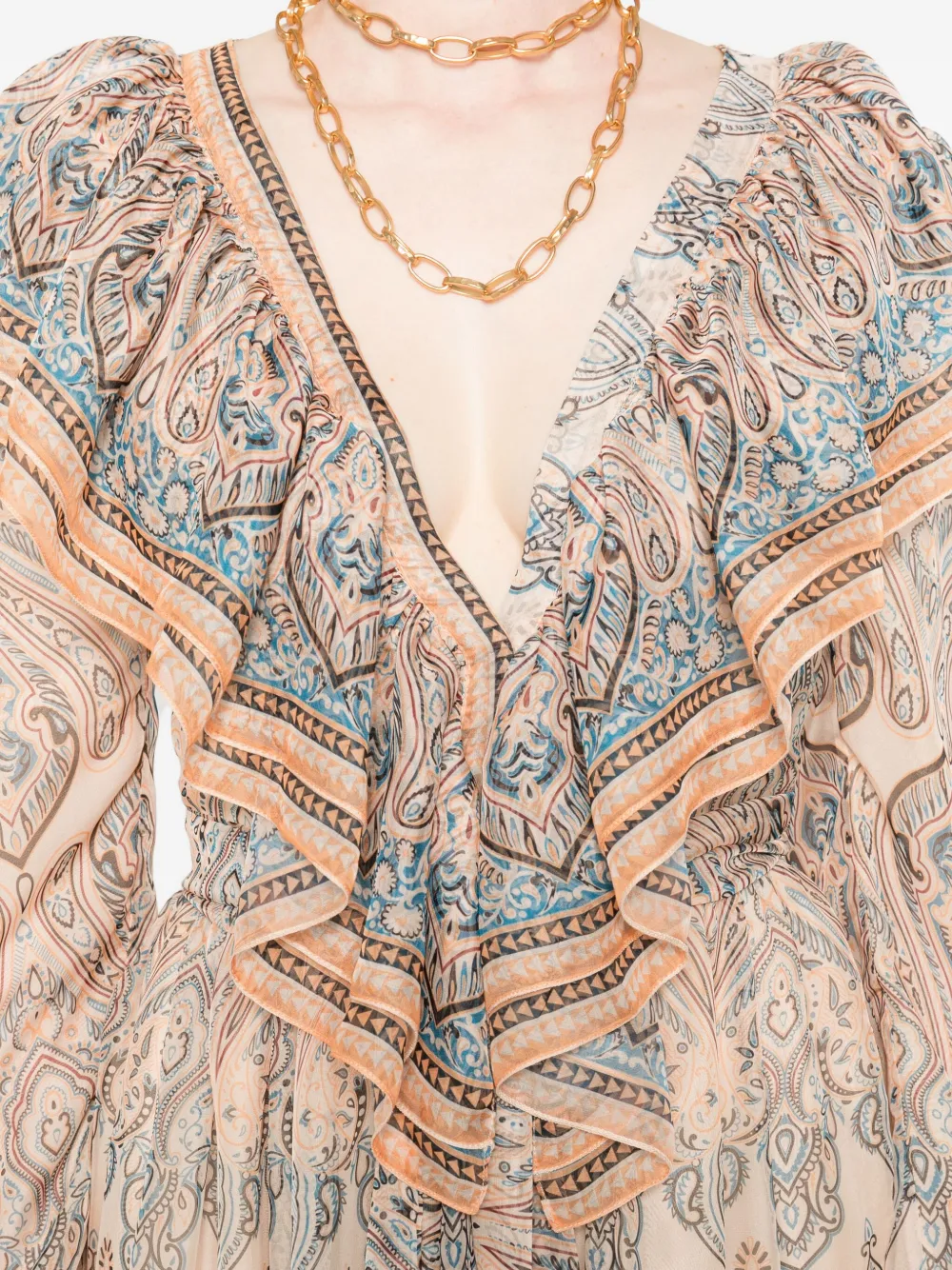 MIAU by Clara Rotescu Maxi-jurk met paisley-print en ruches Beige