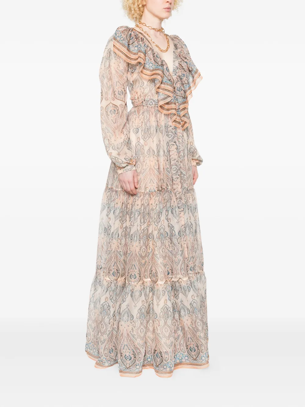 MIAU by Clara Rotescu Maxi-jurk met paisley-print en ruches Beige