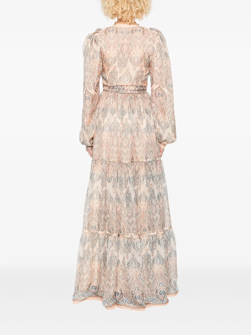 MIAU by Clara Rotescu Maxi-jurk met paisley-print en ruches Beige