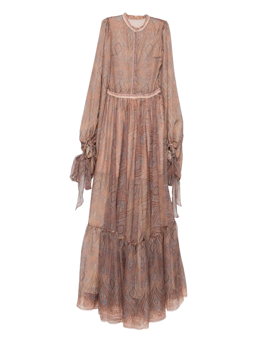 Miau By Clara Rotescu Paisley-print Tiered Dress In Brown