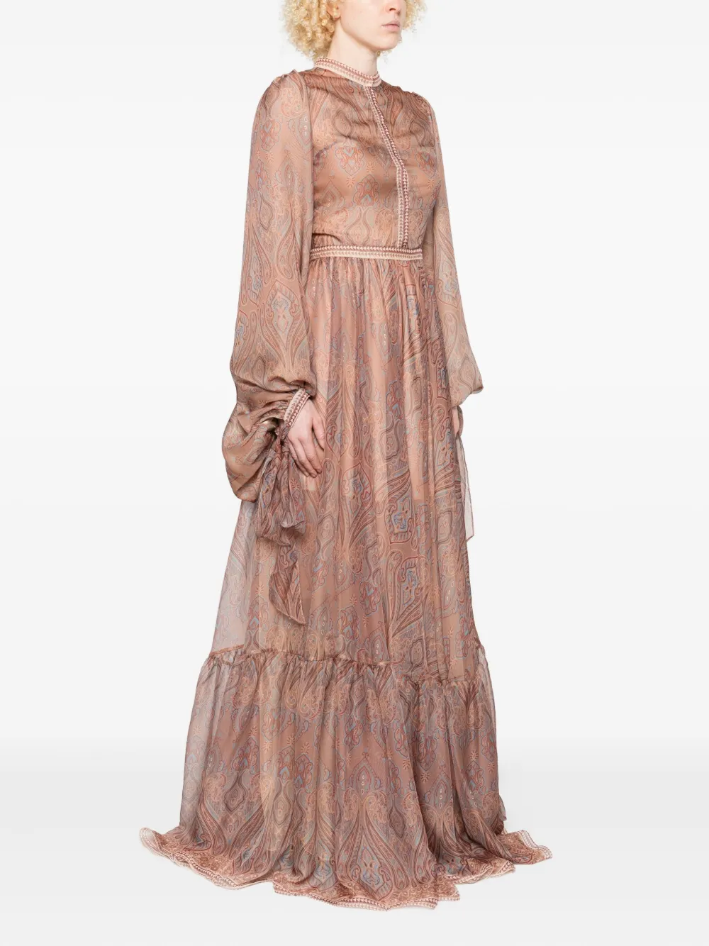 Miau By Clara Rotescu Paisley-print Tiered Dress In Brown