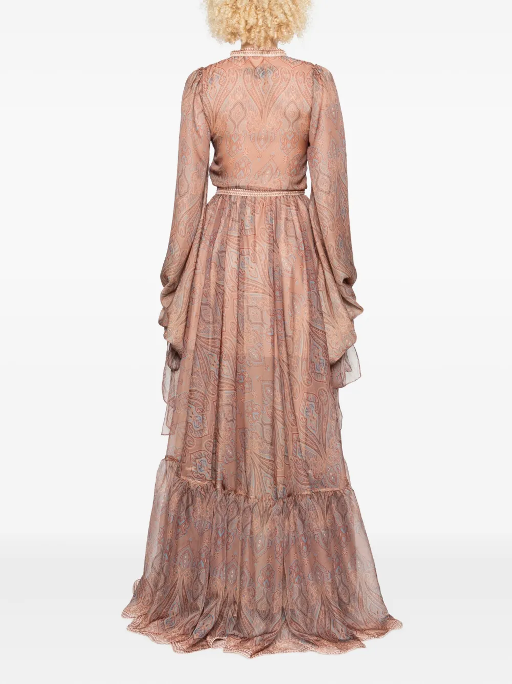 Miau By Clara Rotescu Paisley-print Tiered Dress In Brown
