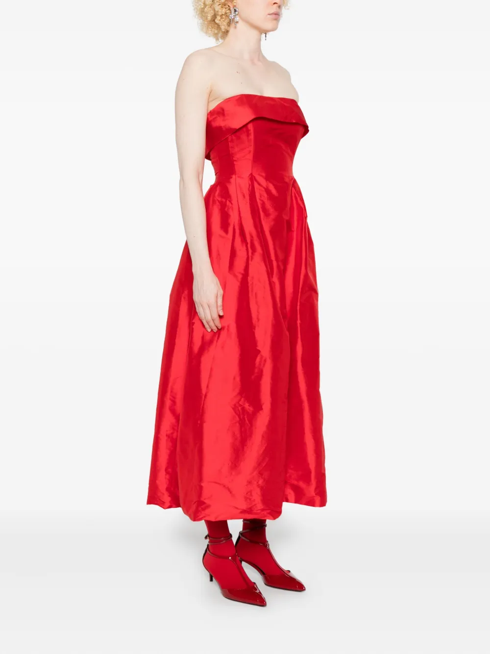 Miau By Clara Rotescu Strapless Pleated Dress In Red
