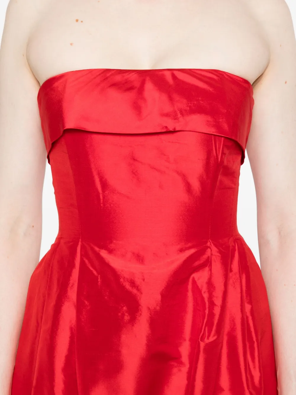 Miau By Clara Rotescu Strapless Pleated Dress In Red