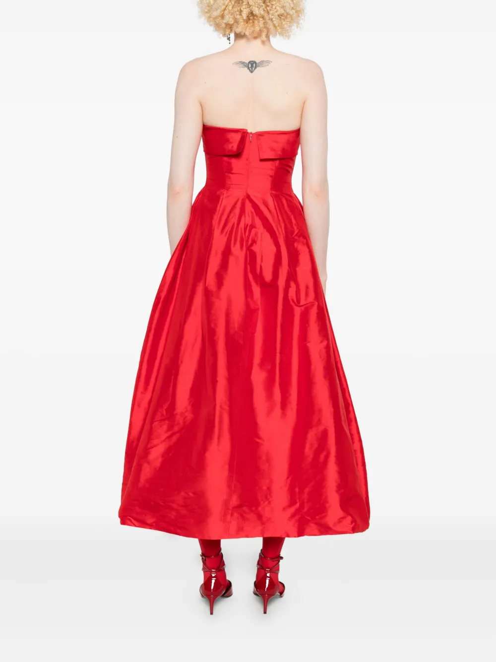 Miau By Clara Rotescu Strapless Pleated Dress In Red