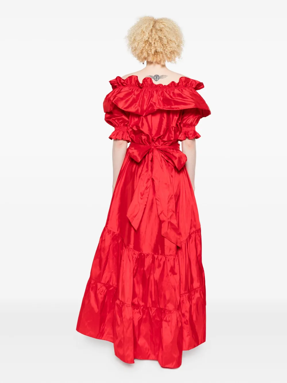 Miau By Clara Rotescu Embellished Tiered Asymetric Dress In Red