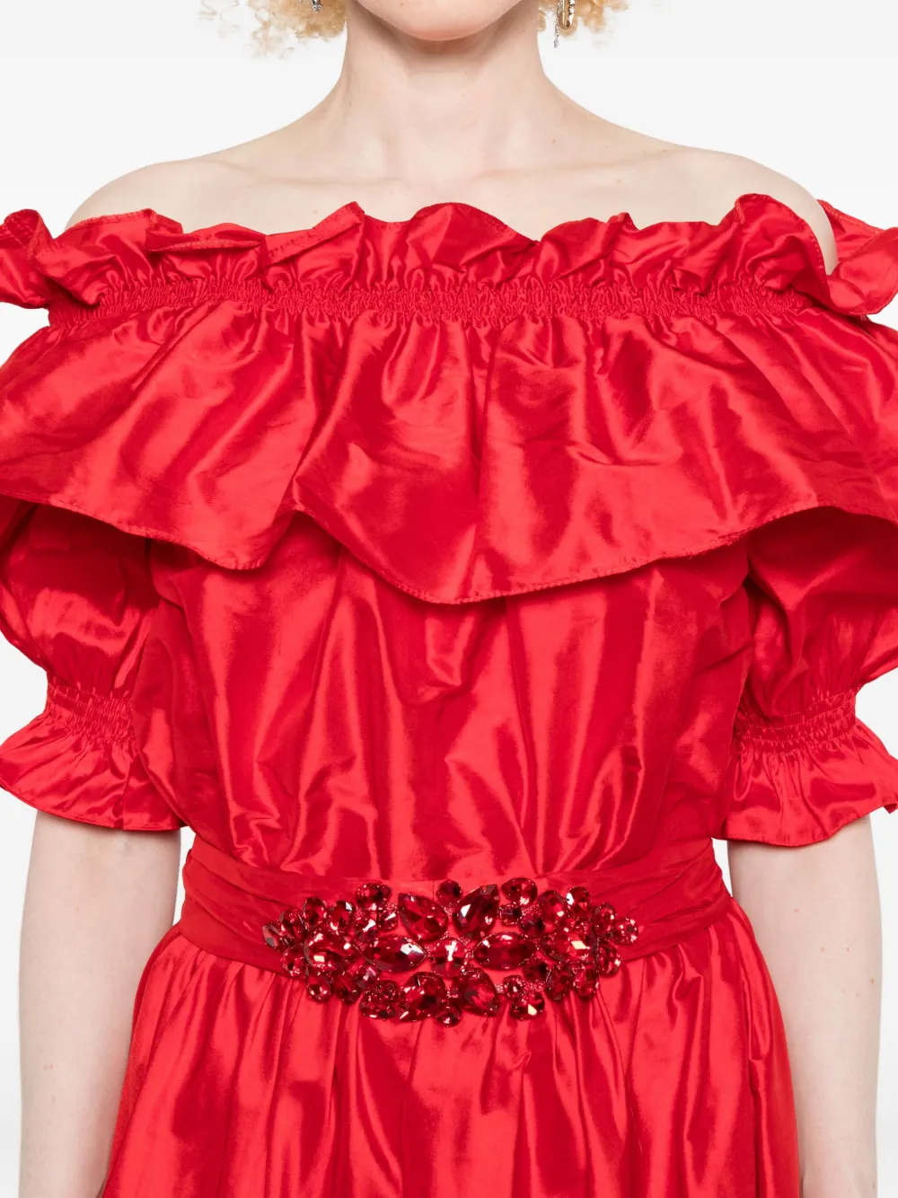 Miau By Clara Rotescu Embellished Tiered Asymetric Dress In Red