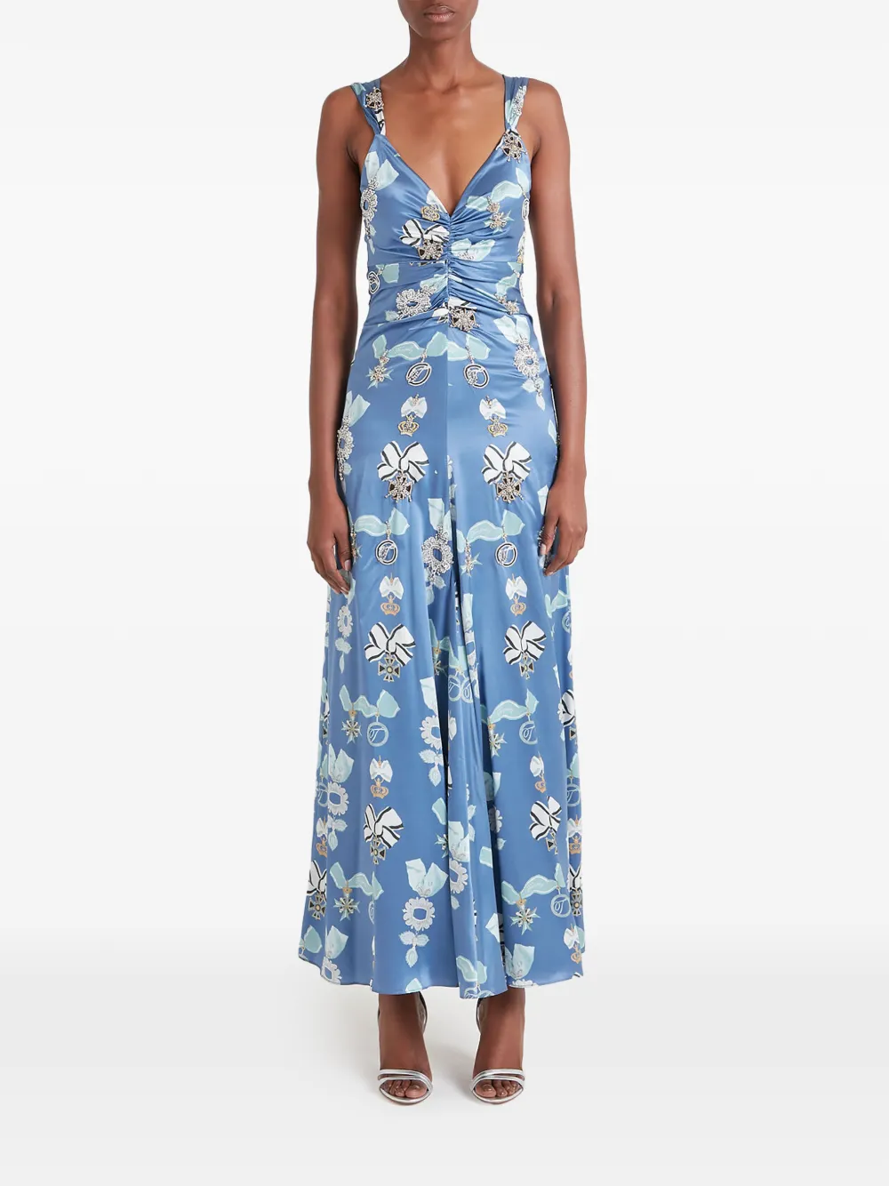 Temperley London Reina mouwloze zijden maxi-jurk met ruches - Blauw