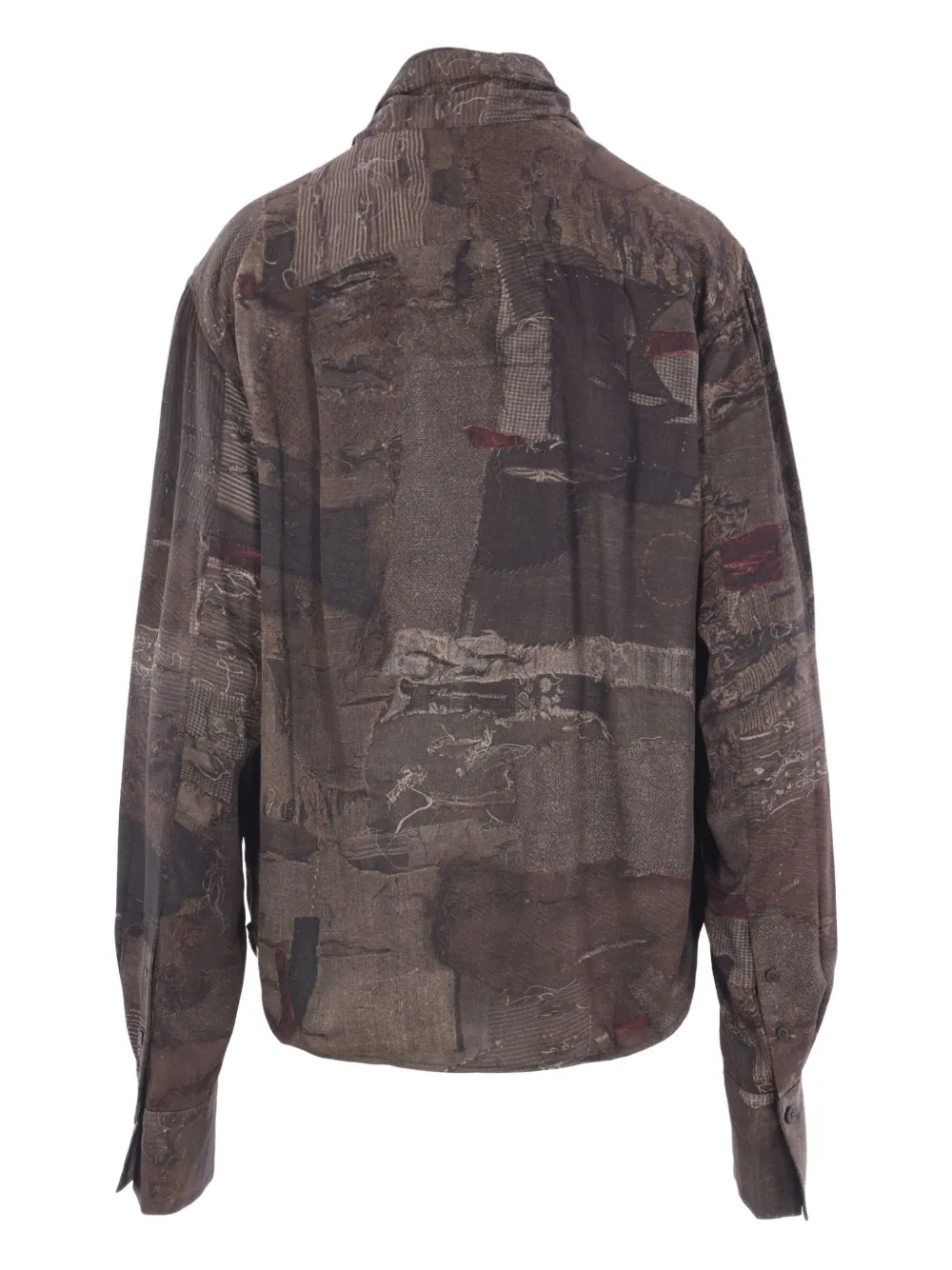 Ziggy Chen patchwork-print tie-neck shirt - Bruin