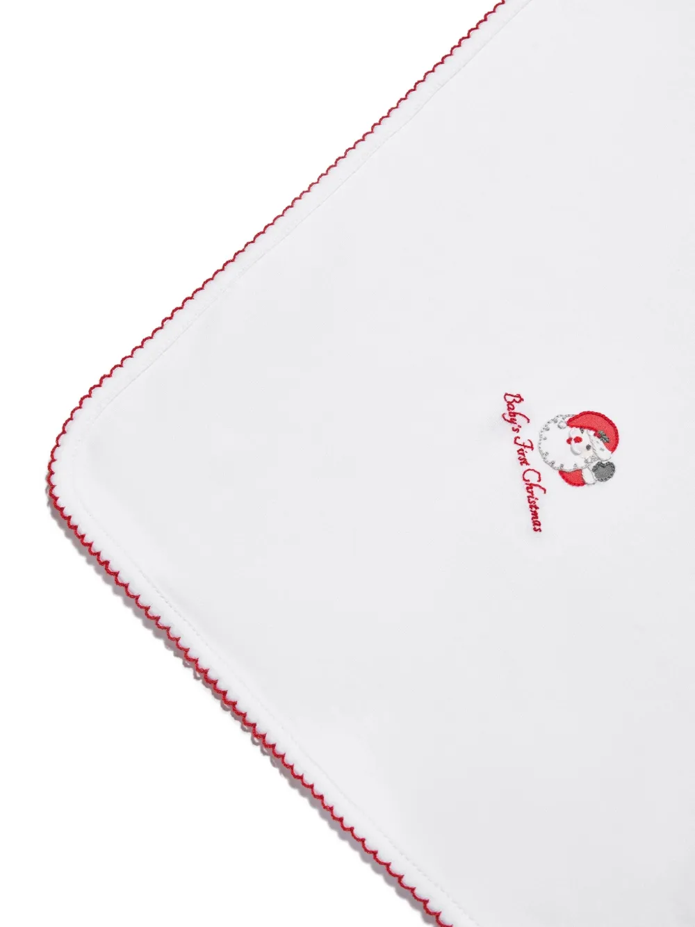 Magnolia Baby Santa-embroidered Scalloped-edge Blanket In White