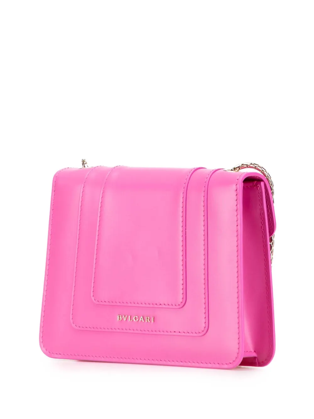 Pre-owned Bvlgari 2021-2025 Small Leather Square Serpenti Forever Chain Crossbody Bag In Pink