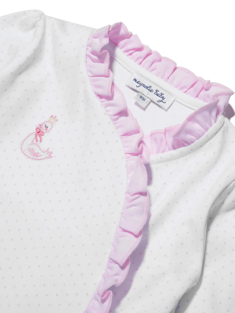 MAGNOLIA BABY embroidered-swan ruffled babygrow - Wit