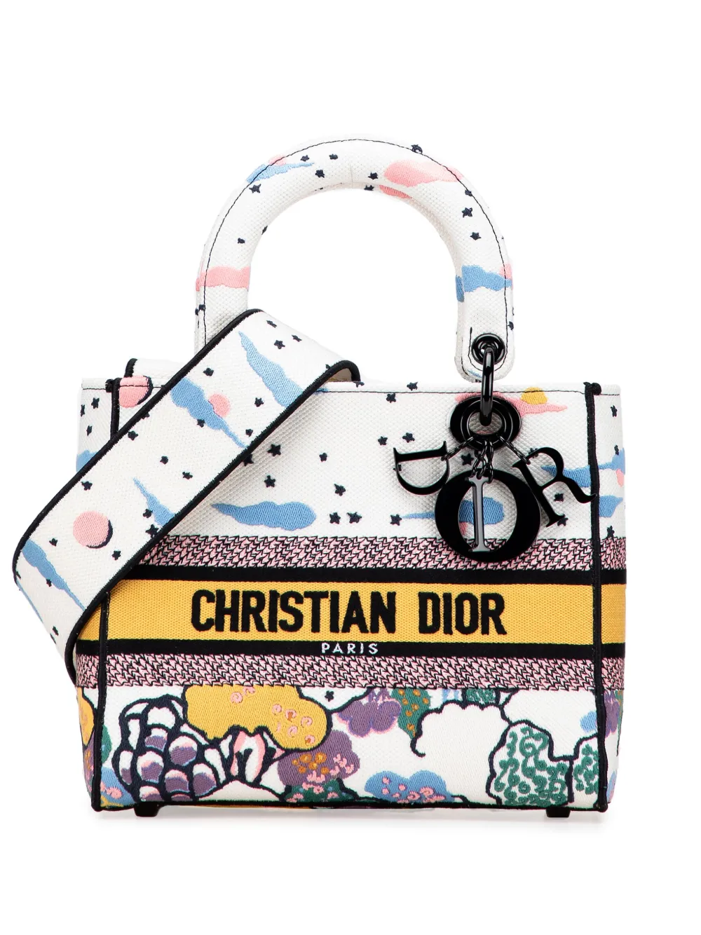 Pre-owned Dior 2022 Medium Canvas Embroidered Ciel De Reve Lady D Lite Satchel In Multi