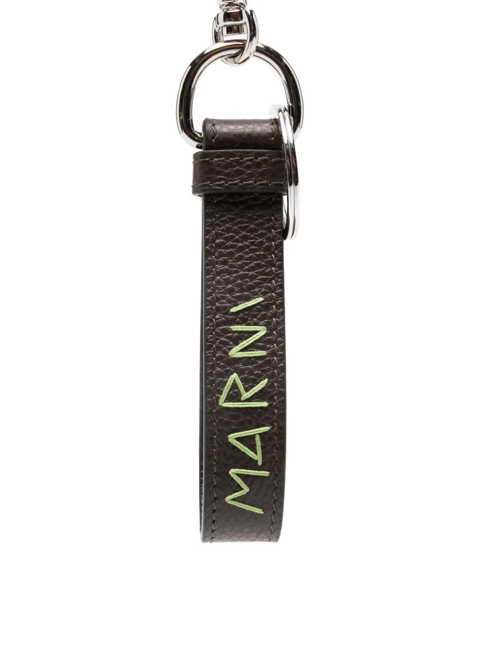 Marni Logo-plaque Leather Keyring In Black