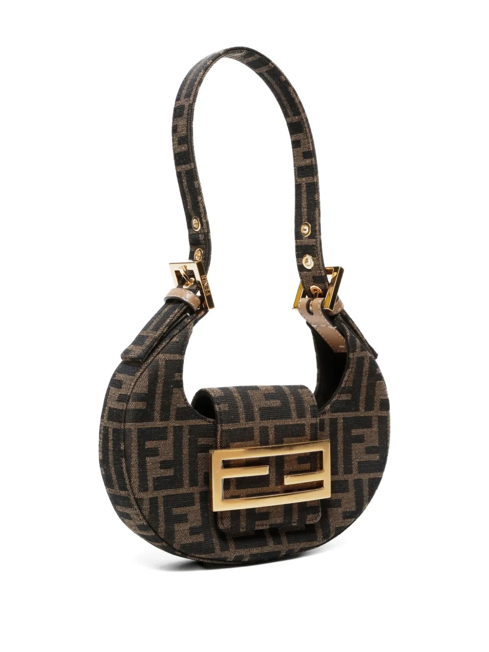 Pre-owned Fendi 2015-2024s Zucca Mini Cookie Crescent Mini Bag In Brown