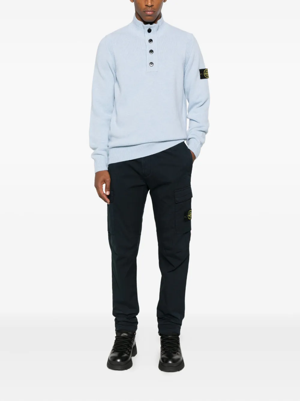 Stone Island Straight Leg Cargo Trousers With Multiple Pockets In Blue