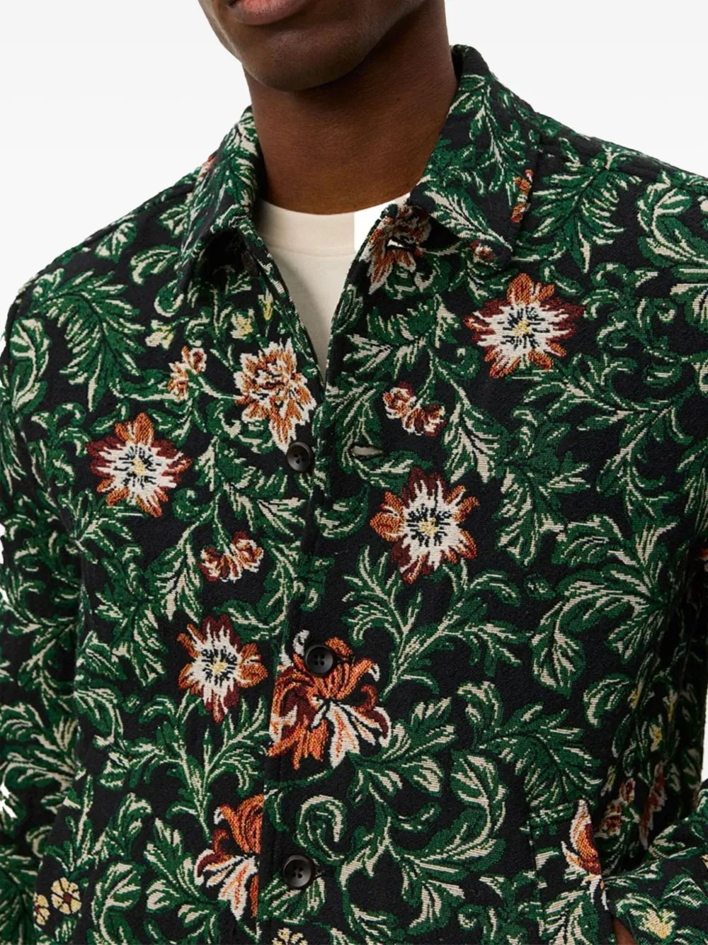 Les Deux Jaiden Floral-jacquard Shirt Jacket In Green