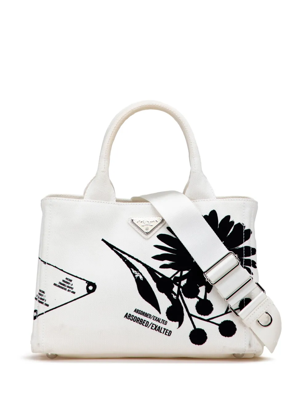 Pre-owned Prada 2013-2025 Small Canvas Canapa Floral And Symbols Satchel In White