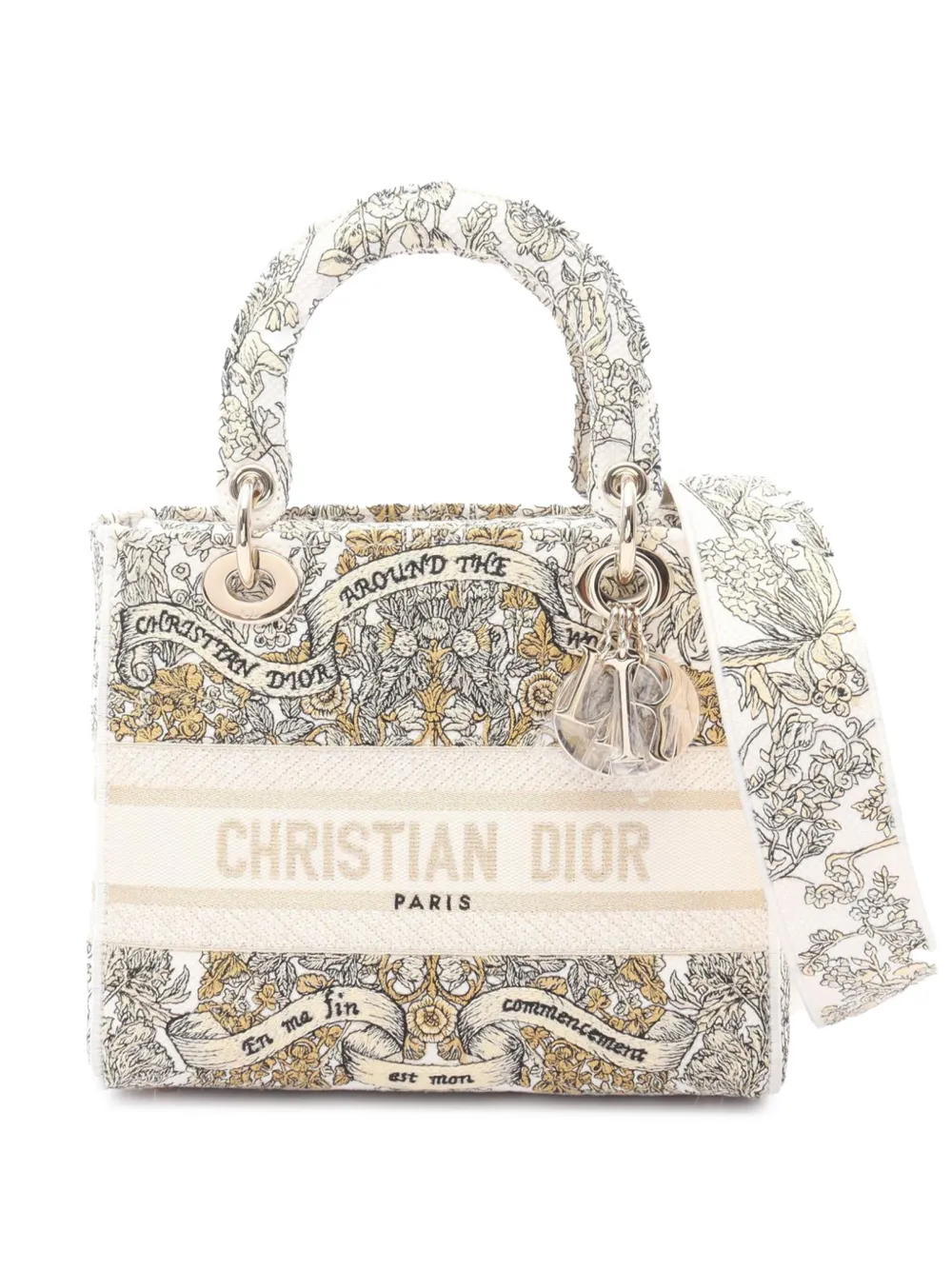 Christian Dior Pre-Owned 2000-2025 Medium Embroidered Canvas Around The World Stella Lady D-Lite satchel | White | Image 1