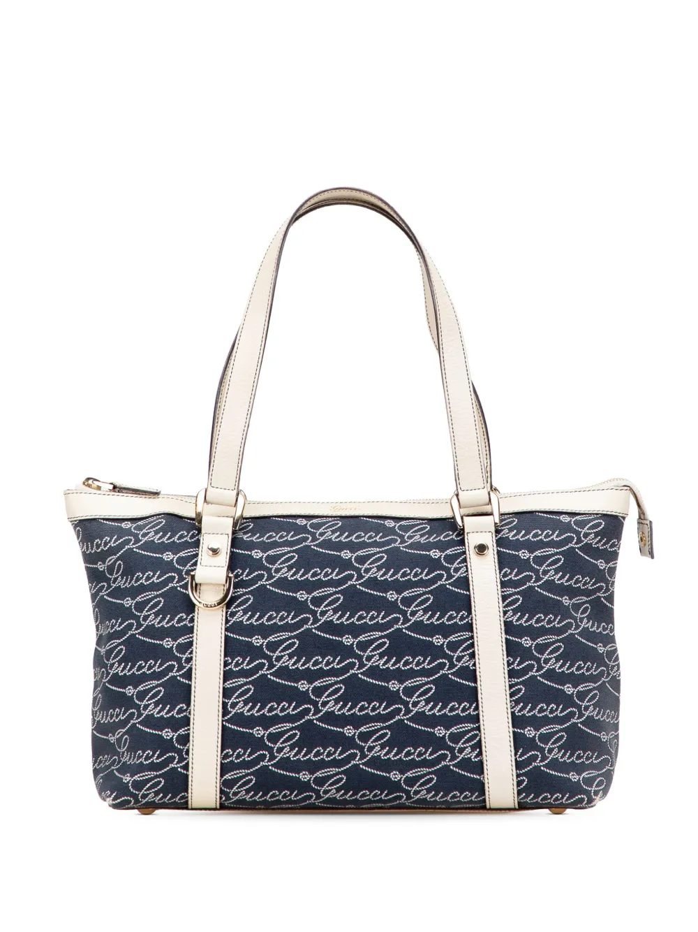 Pre-owned Gucci 2000-2015 85th Anniversary Canvas Logo Abbey D Ring Tote Bag In Blue