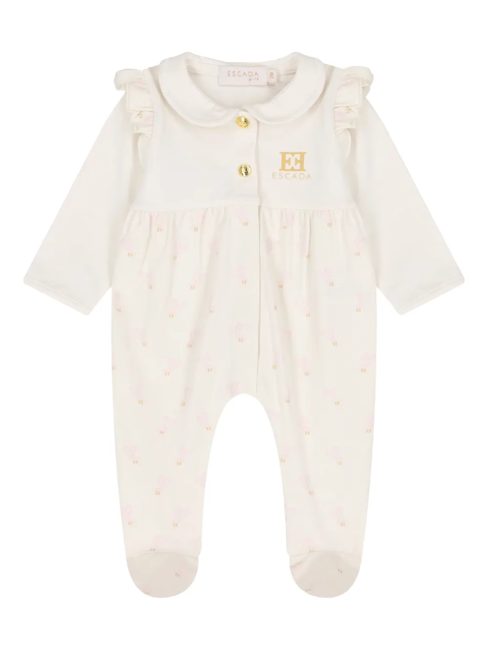 Escada Kids ruffled logo hearts-print pajama | Neutrals | Image 1