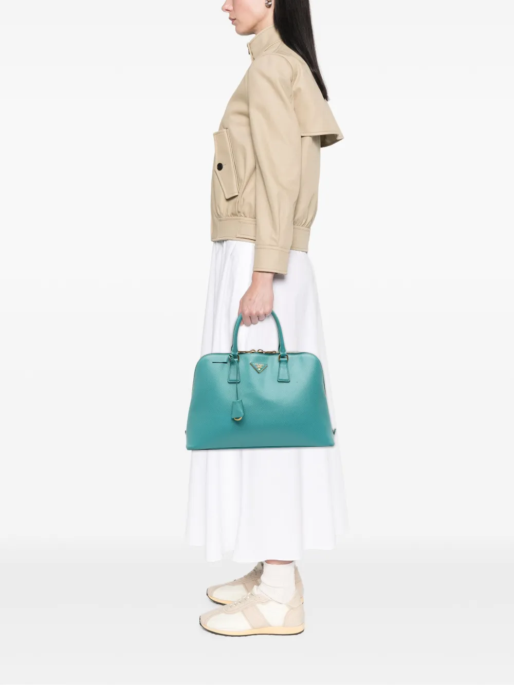 Pre-owned Prada 2000-2025 Large Saffiano Lux Promenade Satchel In Blue