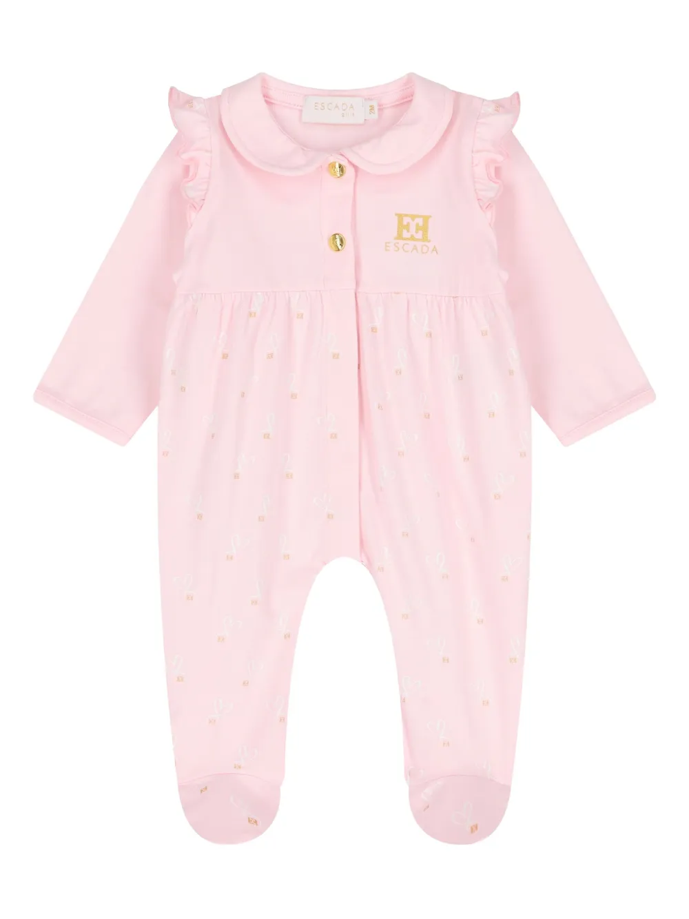 Escada Kids ruffled logo hearts-print pajama | Pink | Image 1