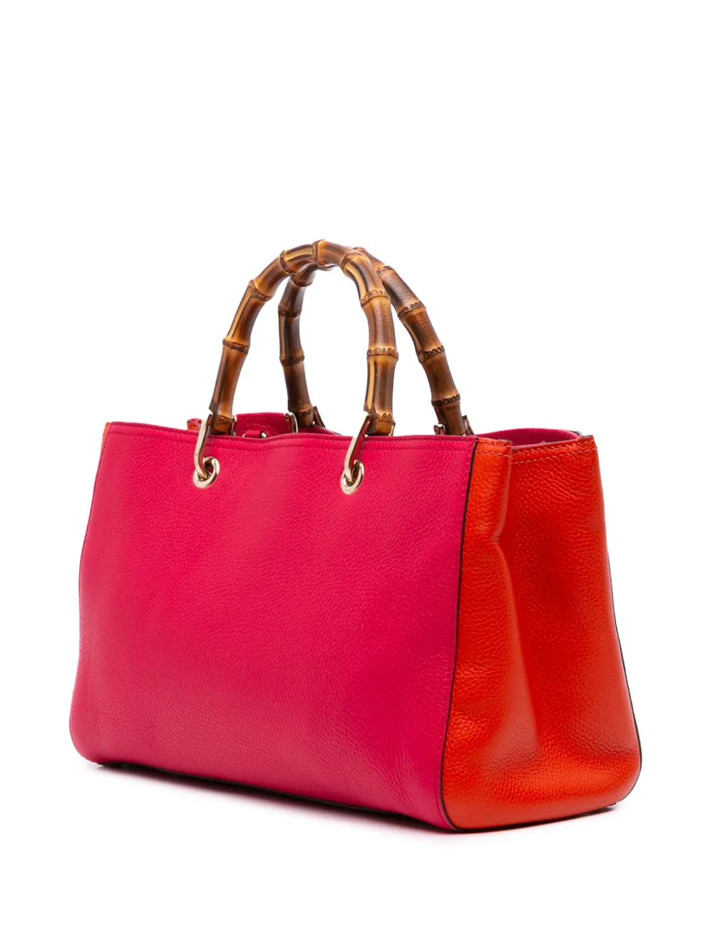 Pre-owned Gucci 2016-2025 Medium Bicolor Calfskin Bamboo Shopper Satchel In Red