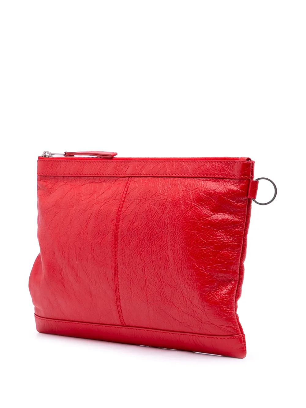 Pre-owned Balenciaga 2017 Lambskin Motocross Classic Clip M Clutch Bag In Red