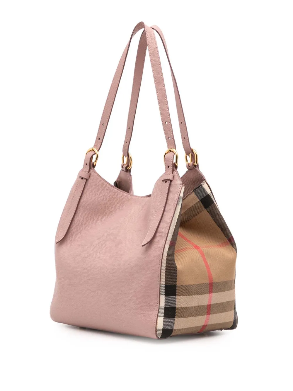 Pre-owned Burberry 2000-2017 Small Leather And House Check Canvas Canterbury Tote Bag In Pink