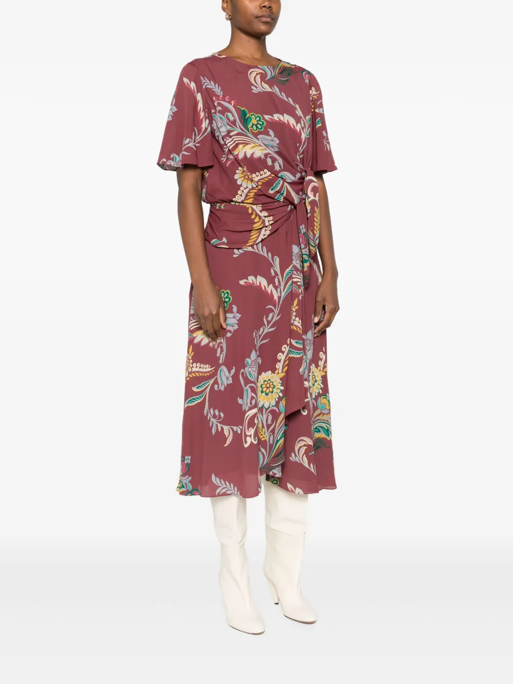 ETRO Jurk met bloemenprint en geknoopt detail Rood