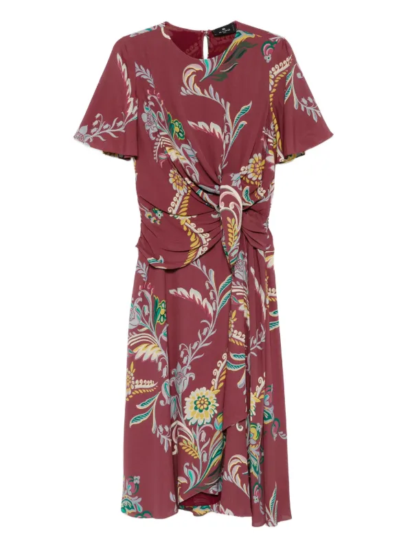 open lace back dress Etro // Red & Multicolour Silk Floral Tiered Dress – VSP Consignment main image 0