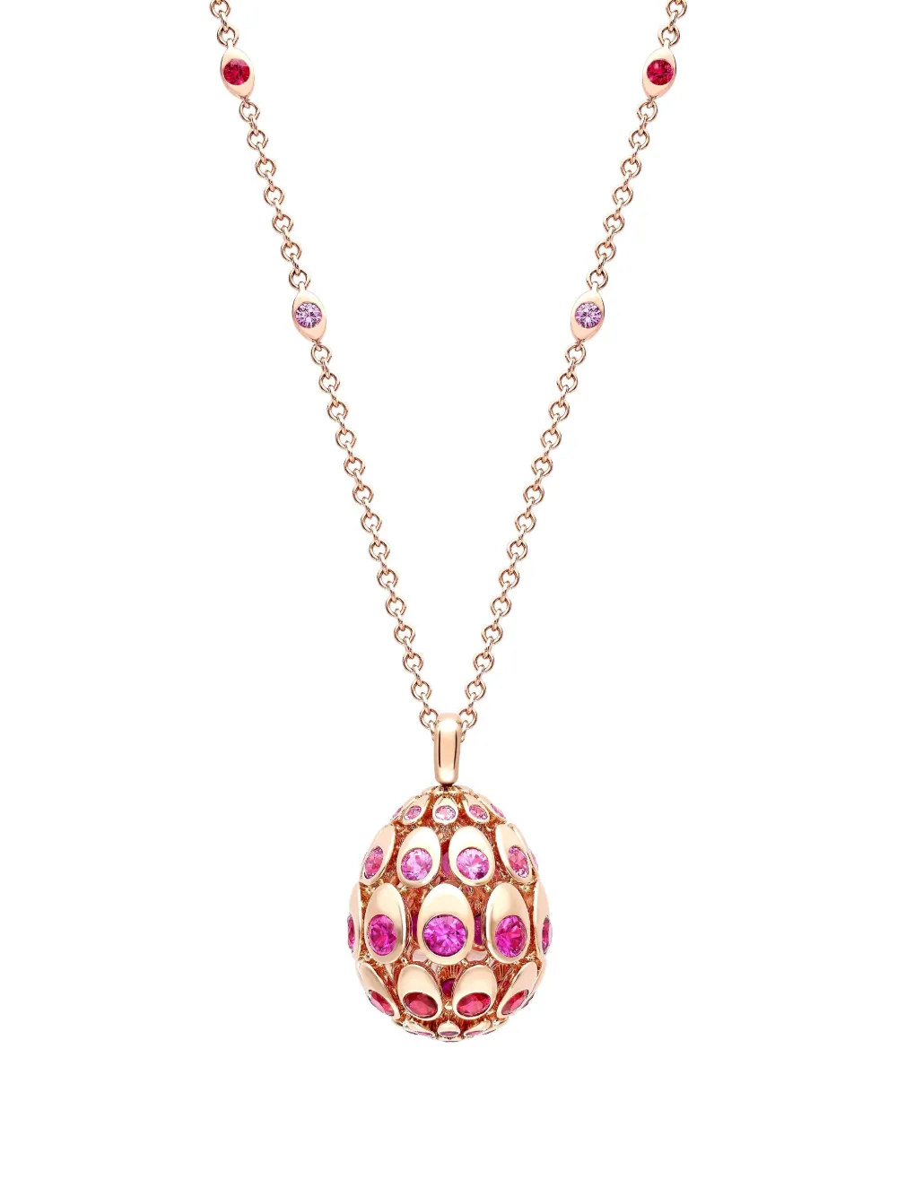 Fabergé 18k Rose Gold Cosmic Curve Ruby And Sapphire Egg Pendant In Gold