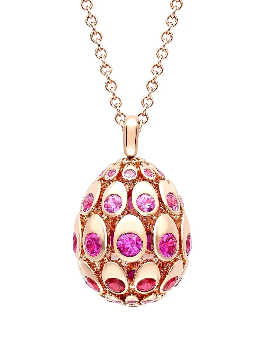 Fabergé 18k Rose Gold Cosmic Curve Ruby And Sapphire Egg Pendant In Gold