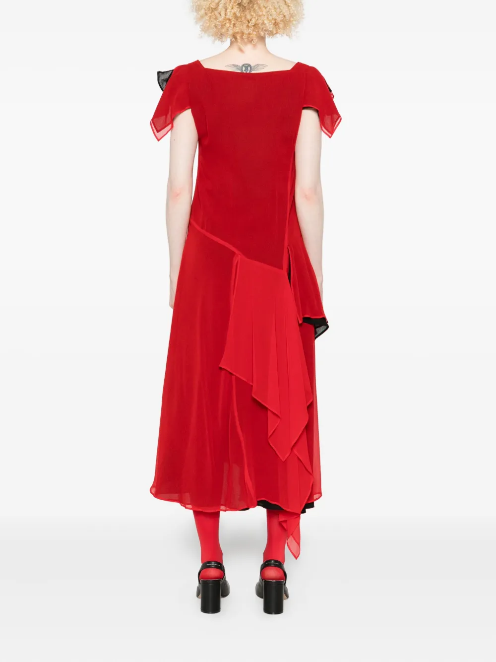 Yohji Yamamoto Square-neck Draped Dress In Red