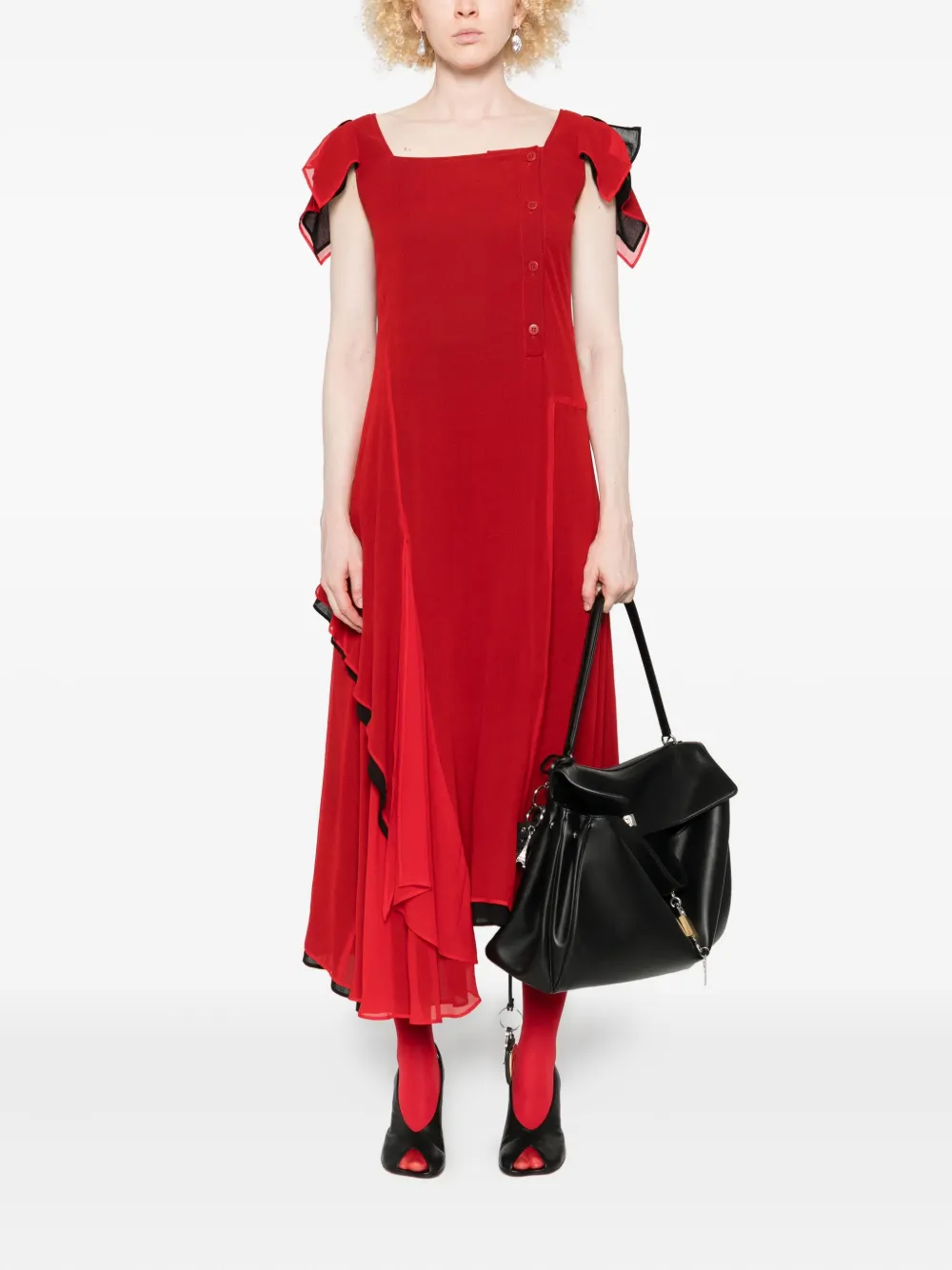 Yohji Yamamoto Jurk met gedrapeerde vierkante hals - Rood