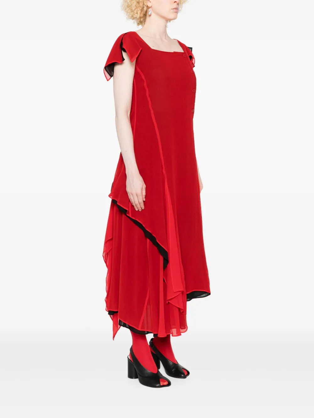 Yohji Yamamoto Jurk met gedrapeerde vierkante hals Rood