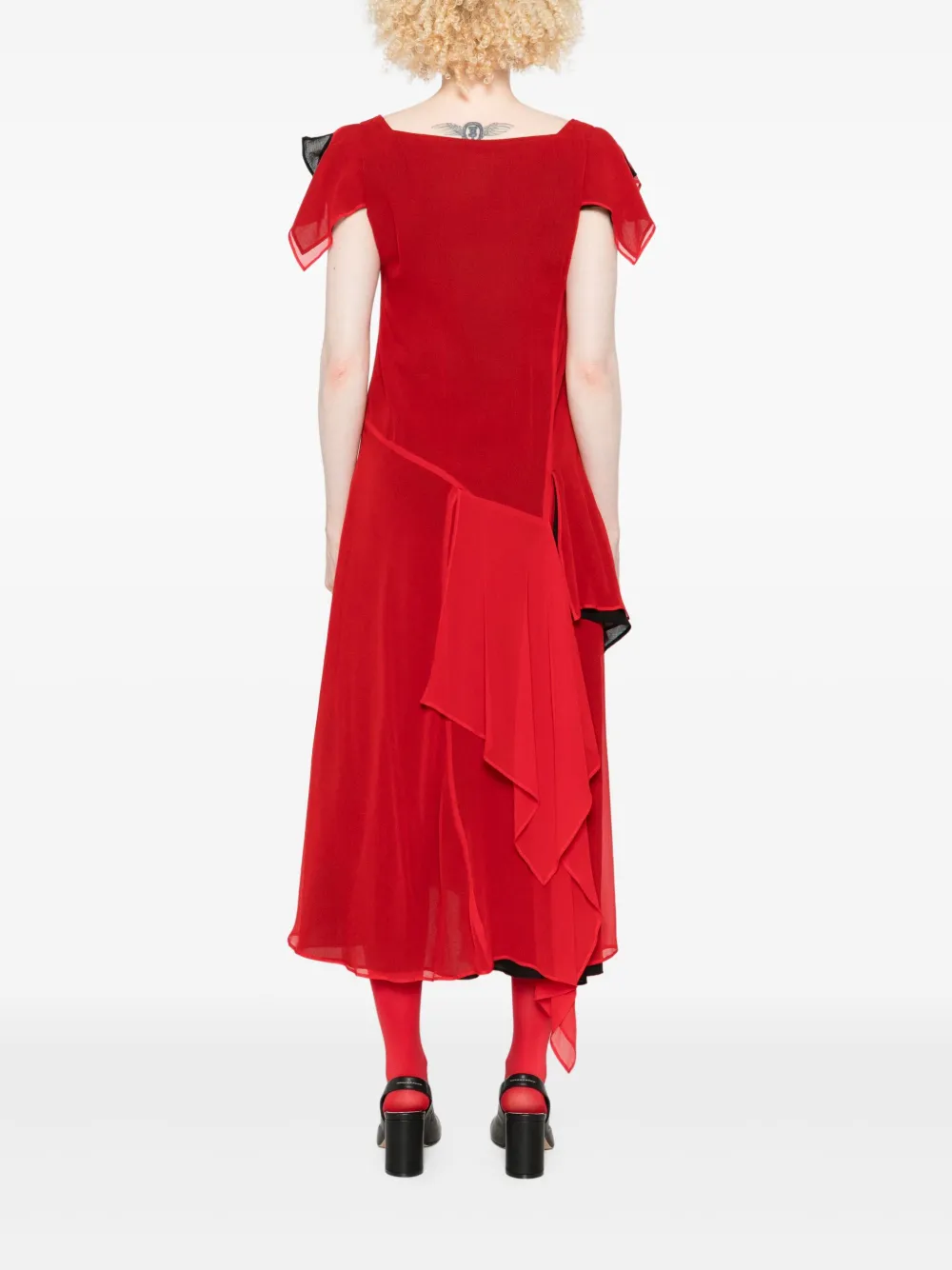 Yohji Yamamoto Jurk met gedrapeerde vierkante hals Rood