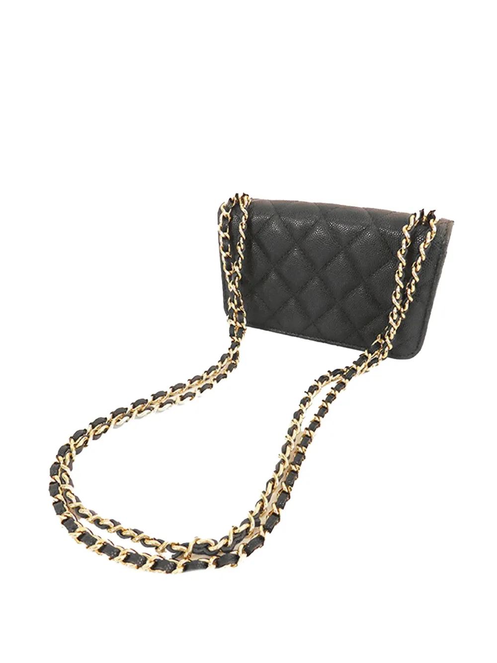 Pre-owned Chanel 2021-2025 Cc Quilted Caviar Pocket Twins Clutch With Chain Crossbody Bag In Black