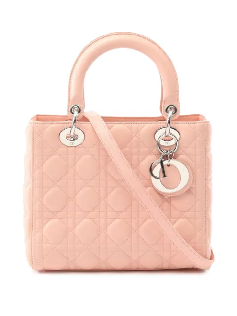 Christian Dior Pre-Owned bolsa satchel Lady Dior Cannage mediana de piel de cordero 2010-2025