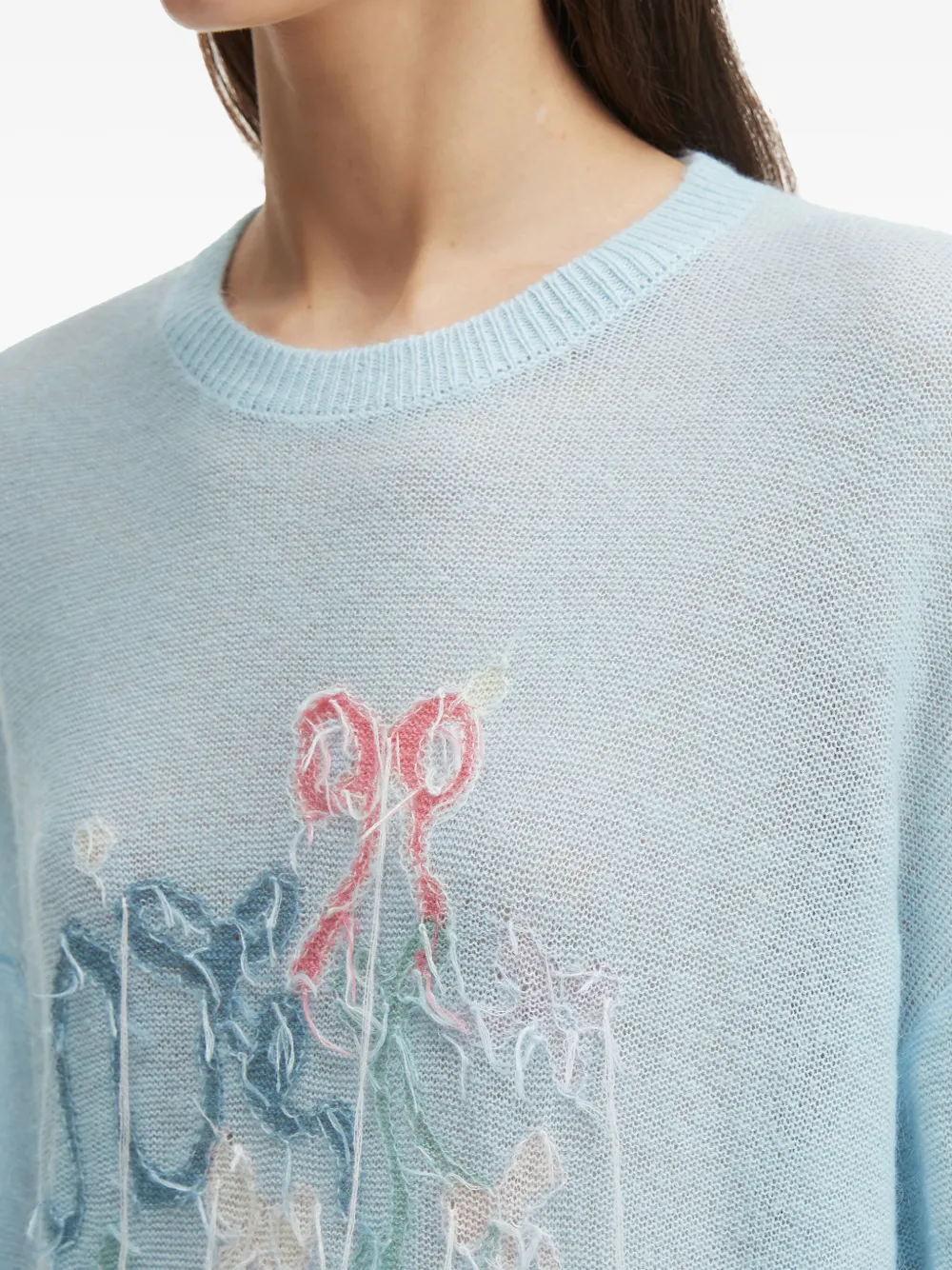 B+ab Frayed-bows Long-sleeves Sweater In Blue
